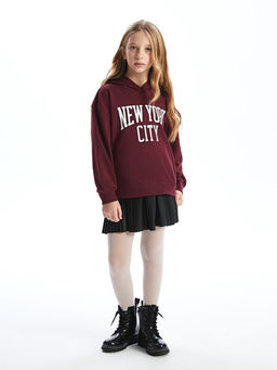 Kap??onlu Bask?l? Uzun Kollu K?z ?ocuk Sweatshirt - Waikiki фото 4