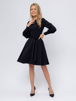 Платье темно-синего цвета длины мини с объемными рукавами - 1001dress фото 2