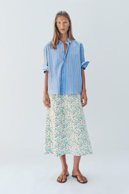 FALDA MIDI FLORES CON LINO LIMITED EDITION / Estampado