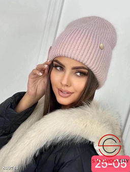 Шапка из ангорской пряжи с двойной вязкой - Bruno фото 4