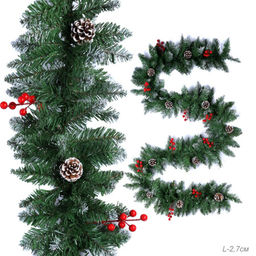 Гирлянда из елочных веток искусственная 2,7 метра 220 веток снег и шишки / WA-5 /уп 15/Новый год