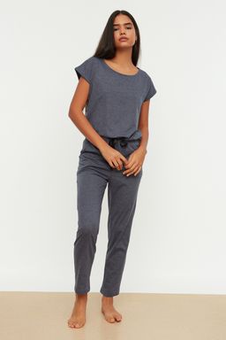 Trendyolmilla Lacivert %100 Pamuklu Baglama Detayl? T-shirt-Pantolon Orme Pijama Tak?m? THMSS20PT0068  фото 3