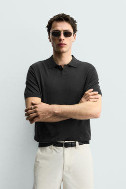 POLO PUNTO REGULAR FIT ALGOD?N - LINO / Gris oscuro - Zara фото 4