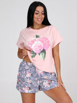 96-П ПИЖАМА ЖЕНСКАЯ (шорты) (Розовый/серый) - А-дина фото 3