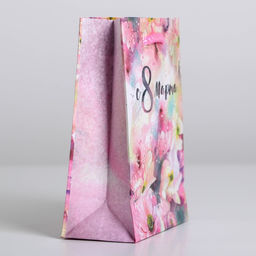 Цена за 4 шт. Пакет подарочный ламинированный, упаковка, С 8 марта, S 12?15?5.5 см