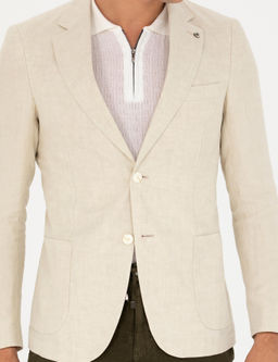 Bej Slim Fit %100 Keten Ceket