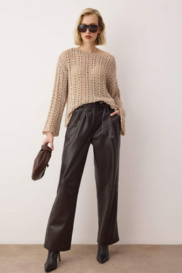 Tas Ozel Iplik Ajurlu/Delikli Kay?k Yaka Triko Kazak TWOAW26KZ00193