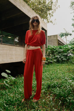 PANTAL?N R?STICO WIDE LEG / Rojo
