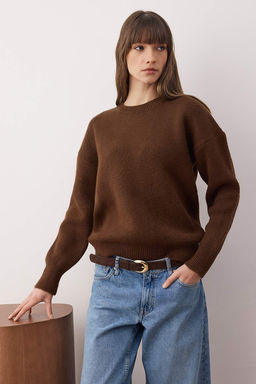 Wardrobe Essentials Sar? Yunlu Premium Iplik Basic Genis Kal?p Triko Kazak | TWOAW26KZ00065 - Trendyolmilla фото 19