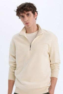 Comfort Regular Fit Rahat Kal?p Dik Yaka Fermuarl? Kal?n Basic Duz Sweatshirt - Defacto фото 7