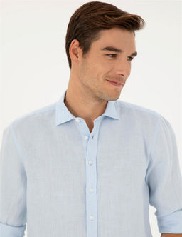 A__k Mavi Keten Regular Fit Uzun Kollu G_mlek - Pierre cardin фото 2
