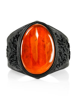 Эффектный браслет из натуральной кожи и яркого коньячного янтаря Амазонка