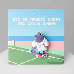 Брошь Бегемот спортсмен, цветная в серебре