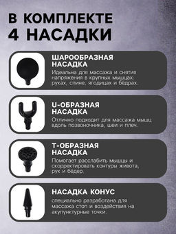 Массажёр для тела LEM-02, перкуссионный, 4 насадки, 6 режимов, 1800-3200 об/мин