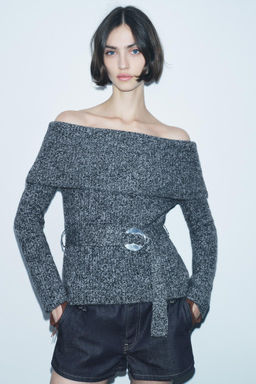 OFF-THE-SHOULDER KNIT SWEATER WITH BELT