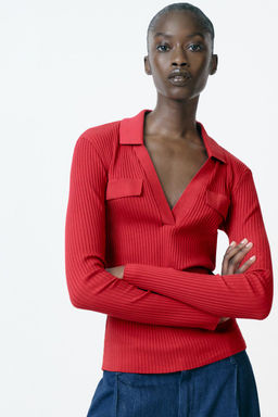 RIBBED POLO NECK T-SHIRT - Zara фото 9