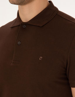 Koyu Kahverengi Slim Fit %100 Pamuk K_vr_lmaz Polo Yaka Basic Ti__rt