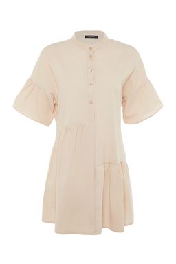 TRENDYOLMILLA Siyah Dokuma Flaml? Pamuk Genis Kal?p Mini Plaj Elbisesi TBESS20EL0873 фото 20