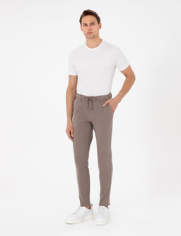 Bej Slim Fit Esnek Jogger Kanvas Pantolon