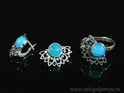 Кольцо Серьги с агатом тонированным, цв.голубой размер 20