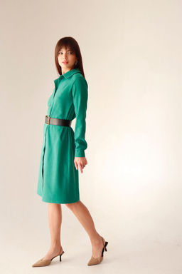 Платье-рубашка из микровельвета зелёное - Martichelli фото 12