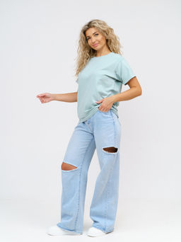 Футболка Хлопок 95%, лайкра 5% Классика аква - Ивассорти фото 7