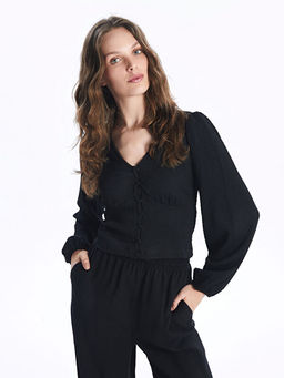 V Yaka Dokulu Kad?n Bluz