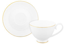Чайн. пара 2 пр. 300 мл 12,5*9,5*7 см Белая с золотом на ножке, NEW BONE CHINA