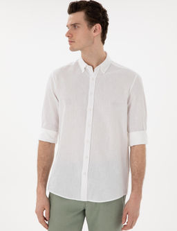 Рубашка Pierre Cardin Regular Fit белая с льном