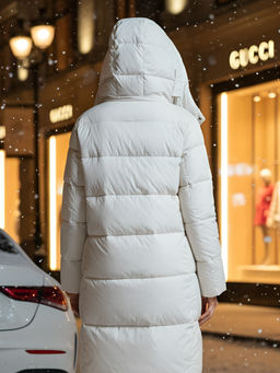 Пальто зимнее утепленное с капюшоном женское бежевого цвета 7700B - Visdeer фото 23