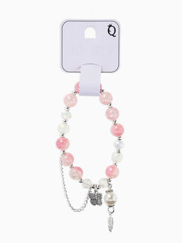 Браслет с подвесками "Сахарный" бабочка, перо. шар № 10/8, цвет пыльная роза в серебре