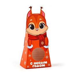 Цена за 5 шт. Коробка новогодняя складная с окном «Белочка», 6×13.5×3.5 см