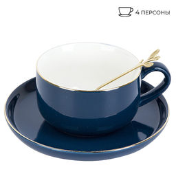 Чайный набор 8пр. с ложками Royal line. Mindnight Blue (4 персоны) v=350мл. (подарочная упаковка)