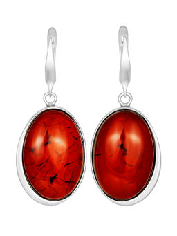 Серьги с насыщенно-вишневым янтарем Лагуна