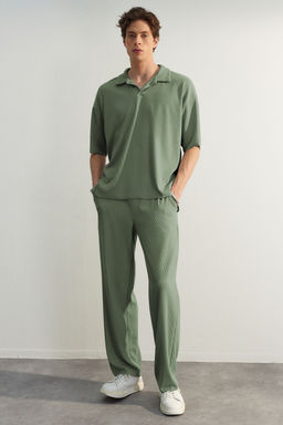 Mint Oversize/Genis Kesim Dokulu K?r?smaz Ottoman Polo Yaka T-Shirt TMNSS23PO00020