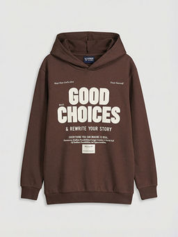 Kap??onlu Slogan Bask?l? Erkek ?ocuk Sweatshirt