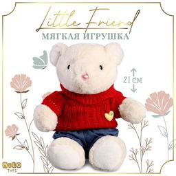 Мягкая игрушка Little Friend, мишка в красном свитере, 21 см