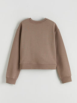 Bask?l? K?z ?ocuk Kal?n Sweatshirt