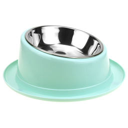 Миска для кормления животных из нержавеющей стали Шляпа 0,4л, д14см h3,4см, пластмассовая подставка д22х8-6см, скошенная, цвета микс (Китай) - Pet toys фото 6