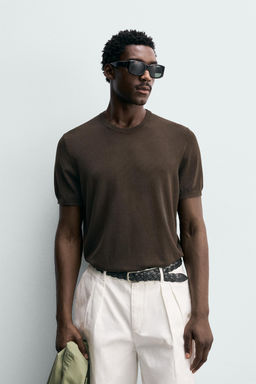 CAMISETA PUNTO REGULAR FIT B?SICO / Chocolate - Zara фото 2
