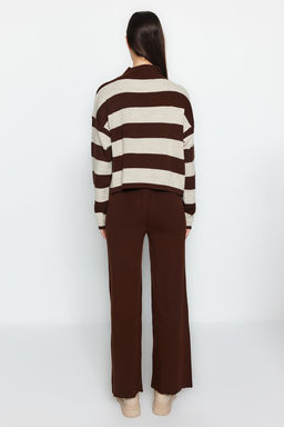 Kahverengi Genis Kal?p Cizgili Triko Alt-Ust Tak?m TWOAW24AU00020 - Trendyolmilla фото 6