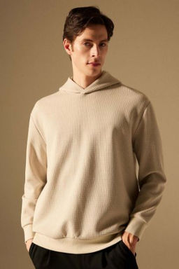 Oversize Genis Kal?p Kapusonlu Kapitone Sweatshirt