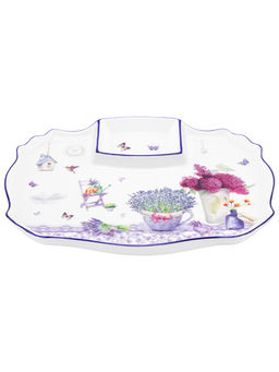 Блюдо д/шашлыка 27*20,5*2,5 см "Лаванда" с соусницей, фарфор NEW BONE CHINA