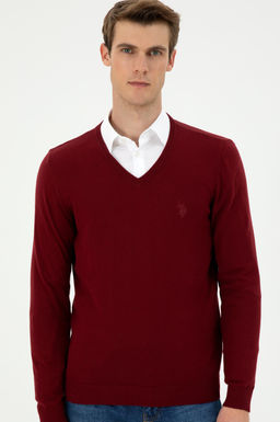 Erkek Slim Fit V Yaka Bordo Basic Kazak - U.s. polo assn фото 3