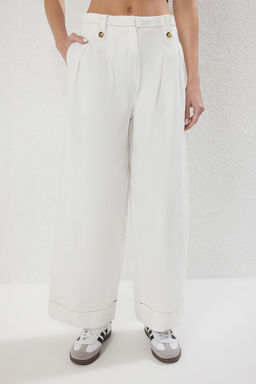 Trendyolmilla Beyaz Kal?n Gabardin %100 Pamuk Kumas Wide Leg Extra Genis Paca Pantolon TWOSS25PL00100  фото 3