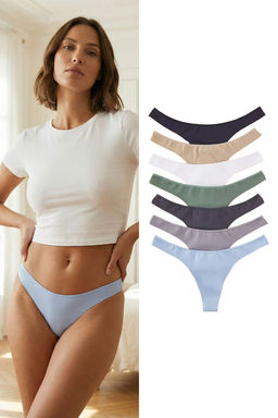 Cok Renkli 7li Paket Dikissiz/Iz Yapmaz Lazer Kesim Micro Tanga Orme Kulot THMSS25KU00036