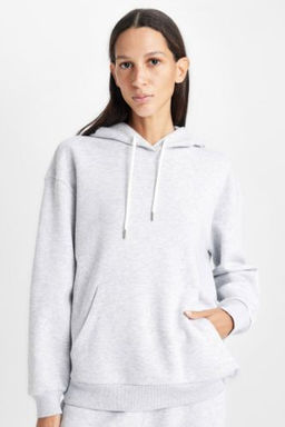 Relax Fit Kapusonlu Kanguru Cepli Kal?n Basic Duz Sweatshirt
