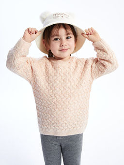 Bisiklet Yaka Kendinden Desenli K?z Bebek Triko Kazak