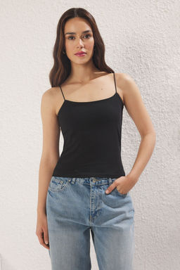 Trendyolmilla Siyah-Beyaz-Bej 3lu Paket Ask?l? Vucuda Oturan Kare Yaka Esnek Orme Atlet TWOSS24AL00054 фото 5