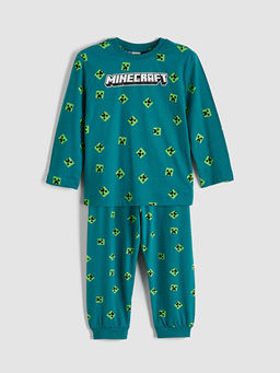 Bisiklet Yaka Minecraft Bask?l? Erkek ?ocuk Pijama Tak?m?